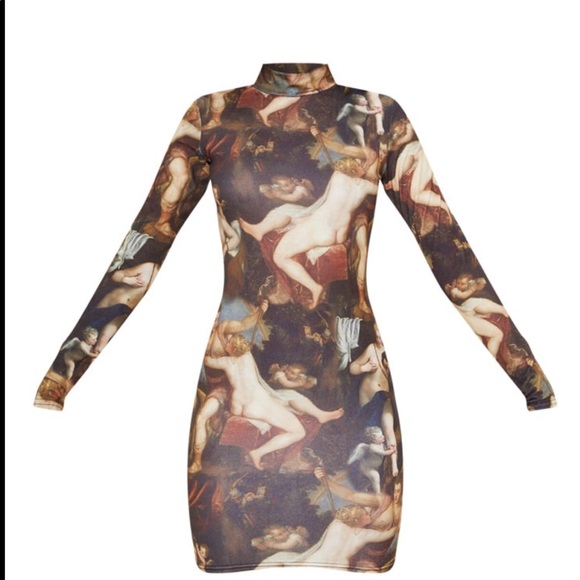 Renaissance Print, Long Sleeve Mini Dress